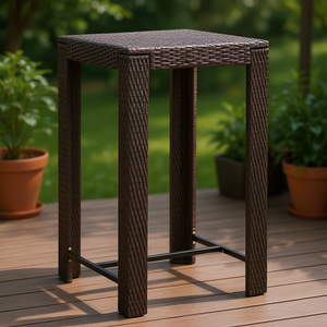 Table de bar carrée en rotin brun, hauteur comptoir, mobilier d'extérieur durable, design moderne pour usage en bar - Product Image 2