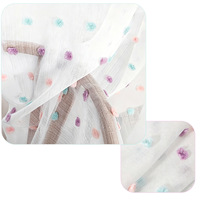 Cortina de ventana de tul de poliéster jacquard transparente con pompones de colores, con bolsillo para barra, filtro de luz, para decoración de habitación infantil