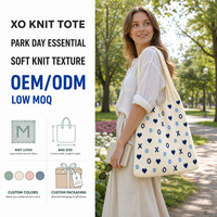 Sac fourre-tout bleu à motif floral tricoté à la machine, sac à bandoulière avec logo personnalisé, aspect artisanal, faible MOQ, marque privée, vente en gros
