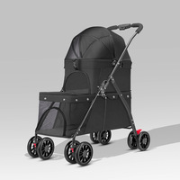 Poussette double pour animaux de compagnie, cadre métallique, détachable, 2 niveaux, 4 roues, légère, pliable, pour voyages en extérieur, poussette double pour animaux de compagnie
