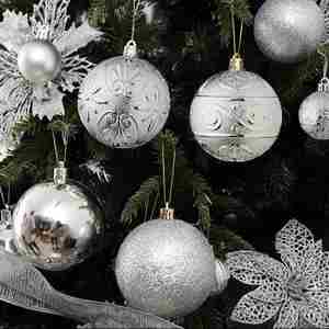 High Quality Diy 34pcs Shatterproof Plastic Silver White Custom Printed Combination <b>Christmas</b> Tree Hanging Ornaments Ball Set - Product Image 4