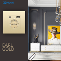 XIMLON - Enchufe Industrial de Acero Inoxidable y Aluminio Alemán de 16 A con Puertos USB-A y USB-C para Aire Acondicionado, Estándar Europeo Tipo 86, Interruptor de Pared