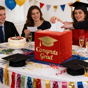 Caja de Regalo Portátil para Fiesta de Graduación al por Mayor, Caja de Cartón <span class=keywords><strong>Roja</strong></span> Personalizada con la Leyenda 'Felicidades Graduado' para Celebración de Cena y Colección de Tarjetas - Product Image 1