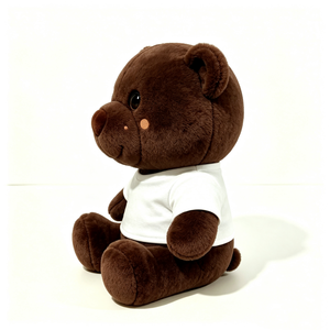 Oso de peluche marrón personalizado con camiseta blanca, oso de peluche con camiseta lisa, oso marrón con ojos grandes, oso de peluche marrón oscuro y esponjoso - Product Image 5