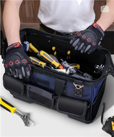 Sac de transport d'outils robuste avec base rigide moulée, multi-poches, bandoulière réglable pour électricien, atelier et réparation
