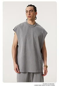 Chaleco Vintage Tejido 100% Algodón Transpirable Teñido con Cera Lavado Desgastado Sin Mangas Estilo Hip Hop Ropa Deportiva Casual para Hombre - Product Image 4