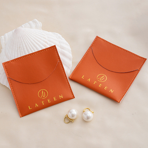 Custom Printed Mini Light Pink Orange <b>Gift</b> Bags Pu Leather Flap <b>Envelope</b> Ring Necklace Earring Jewelry Packaging Pouch - Product Image 2