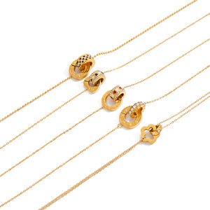 Ensemble de colliers porte-bonheur en acier inoxydable 18 carats, pendentif en strass pour femmes, bijoux cadeau, Design de fleurs géométriques - Product Image 5