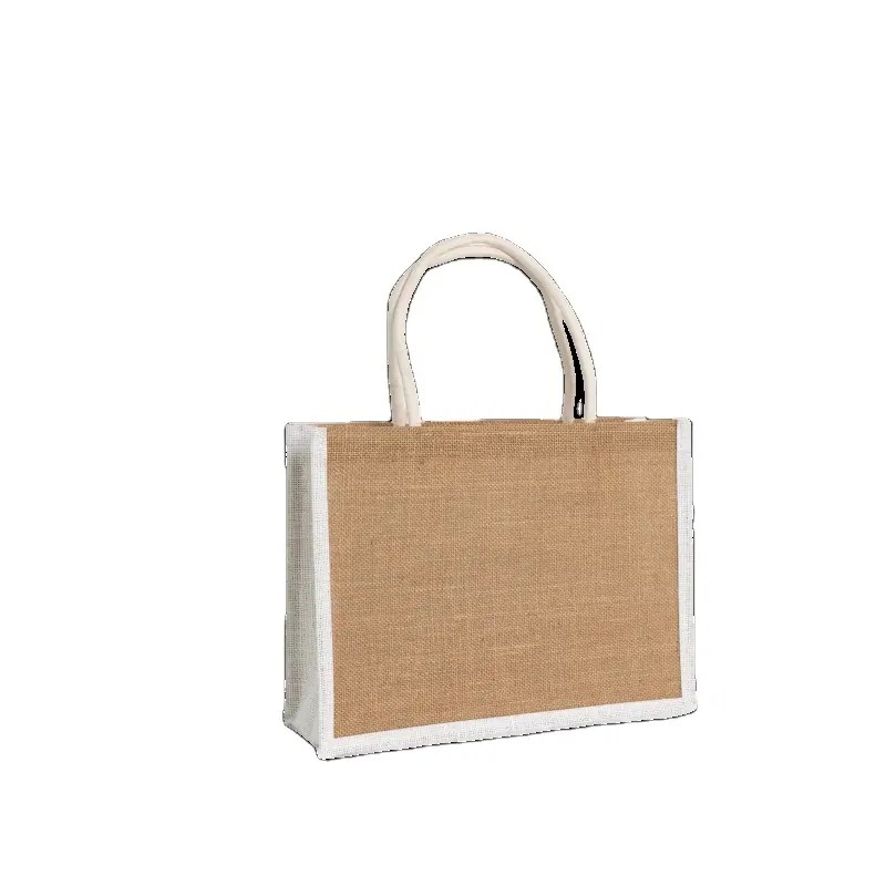 Hot Sale Custom Logo Eco Laminated Jute Canvas Bag Burlap Reusable Linen Beach Bag Shopping Tote Bags