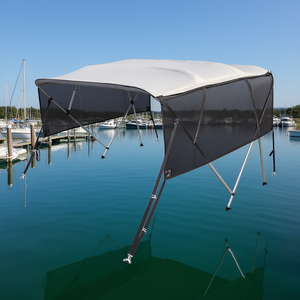 Light <b>Grey</b> 4-Bow Bimini Top Boat Cover Detachable Mesh Sidewalls 600D Polyester Canopy 1 Inch Aluminum Alloy <b>Frame</b> 14 To 18 Feet - Product Image 2