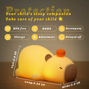 Regalo de cumpleaños Kawaii Squishy Lying Flat Capybara Night Light Recargable Silicone Capibara Lamp Tap RGB Capybara Nursery Light - Product Image 6
