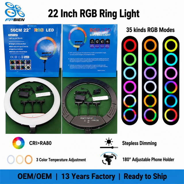 22 Inch Remote RGB Photography Ring Light 2700-7000k Remote Control Ring Ring Light for Livestream Vlog Video