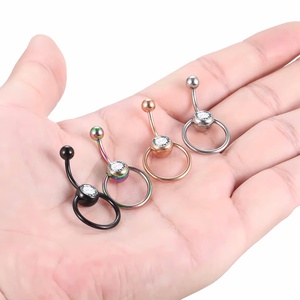 G23 titanio 14G cristal gema ombligo Piercing anillo Sexy mujer gótico Ombligo bola circón piedra principal oro ombligo joyería - Product Image 6