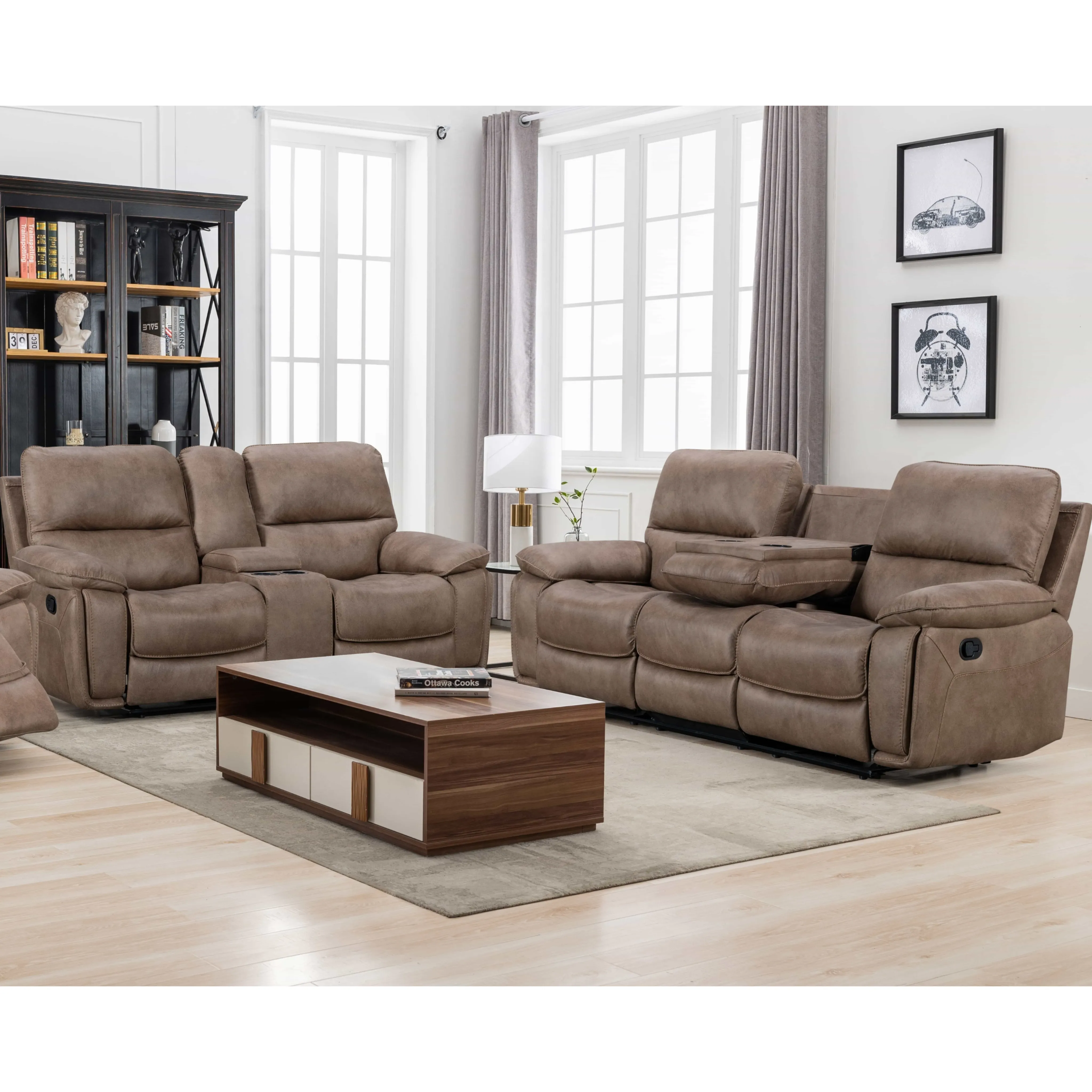 Sofá reclinável de tecido de microfibra para sala de estar, sofá reclinável de 2 lugares, atacado e varejo