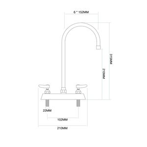 Robinet mélangeur de cuisine professionnel moderne en laiton massif, double poignée, finition chromée, long bec, pour évier de cuisine à 2 niveaux - Product Image 2