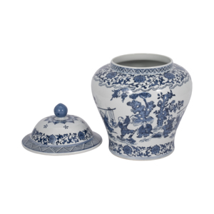 Vaso decorativo in ceramica con coperchio in porcellana blu e bianca per la decorazione di casa, ufficio e tavolo - Product Image 4