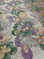 Nouveau Tissu en Dentelle Brodé Tissé Uni Scintillant à Paillettes Respirant Écologique 100% Polyester Léger Luxueux Perlé