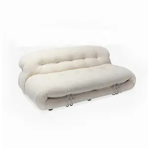 Sofá de flanela de tecido branco, apoio de sofá curvo de tecido veludo com perna e móveis para sala de estar francesa