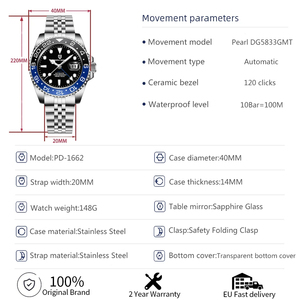 Montres PAGANI DESIGN PD1662 Version GMT pour hommes, montre mécanique automatique de luxe en saphir, 40 mm, acier inoxydable, étanche - Product Image 6