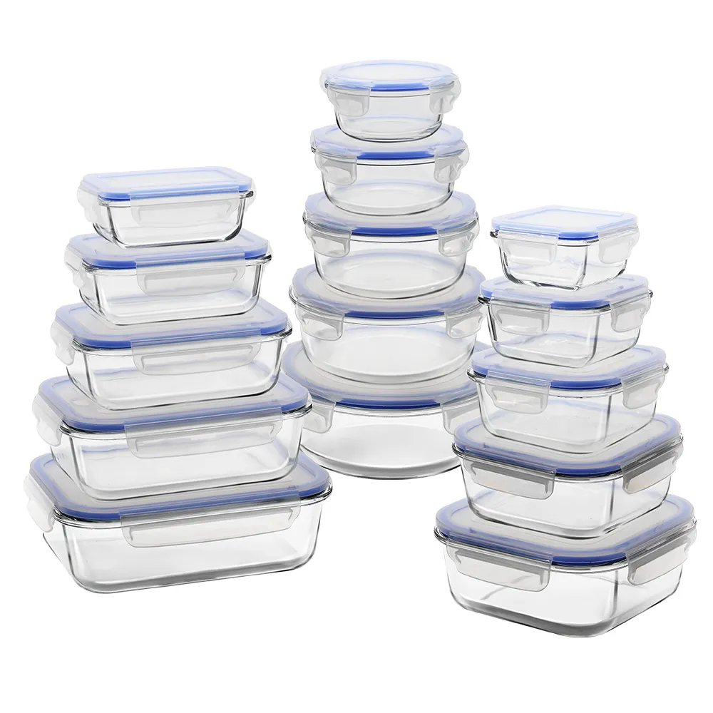 Lock Lid Tempered Glass Kitchenware Food Container Microwave Oven Bowl Set Mini Storage Box For Storage