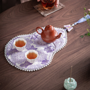 Ensemble de thé miniature en tissu brodé de style Dinastie Song, avec motif gourde perlée, pour service à sec, luxe léger et haut de gamme - Product Image 2