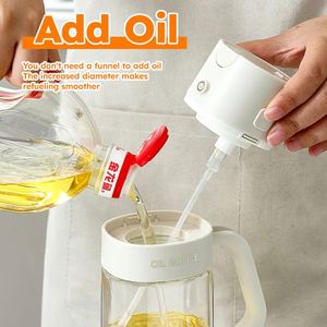 Dispensador de Aceite de Vidrio 2 en 1 de Gran Capacidad (550 ml) en Gris Oscuro, Blanco y Verde para Cocina, Rociador de Aceite para Salsas - Product Image 5