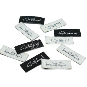High Density Custom Brand Logo Woven Clothing Tag Black White Polyester  Adhesive Iron-on Necktie Label