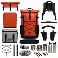 Sac à dos isotherme pour pique-nique, orange, imperméable, ensemble de camping avec vaisselle, bouteilles, sac isotherme pour la randonnée en plein air