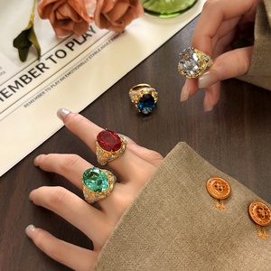 Vintage Elegant Jewelry Eco-friendly Copper Gold Plated Claws <b>Set</b> 13*18MM Green Precious Gemstone Adjustable <b>Ring</b> - Product Image 4