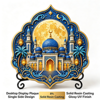 Assiette décorative personnalisée en résine avec impression UV, motif mosquée islamique, croissant de lune et étoile, cadeau de bureau avec support, OEM en gros