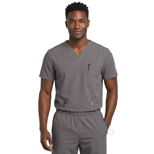 Uniforme Médico para Hombre, Camiseta Gris con Cuello en V, Bolsillos Delanteros y Presillas para Bolígrafos - Product Image 1
