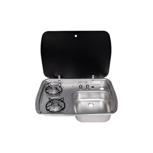 Cuisinière à gaz portable 2 brûleurs en acier inoxydable SUS 304 avec évier, entrée d'eau en verre trempé, argent, camping-car, <span class=keywords><strong>caravane</strong></span>, marine - Product Image 2
