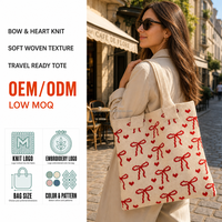 Sac fourre-tout en tricot rouge crème avec nœud en forme de cœur, sac à main romantique pour femme, sac à bandoulière doux, sac de shopping, cadeau, logo personnalisé, vente en gros, usine OEM