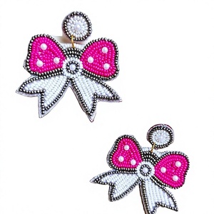 Boucles d'oreilles pendantes fantaisie avec nœud papillon pour femme, perles uniques, cristaux, strass, pierres naturelles, rose et blanc, romantiques et tendance - Product Image 1