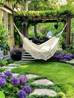 Hamac en coton bohème avec pompons, lit suspendu double, chaise balançoire de jardin extérieur avec sac de transport
