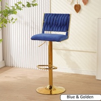 Tabouret de bar pivotant avec dossier, pieds dorés, en velours, hauteur de comptoir, style nordique