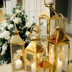 Portavelas de Acero Inoxidable de Lujo <span class=keywords><strong>para</strong></span> Interiores y Exteriores, Decoración de Mesa <span class=keywords><strong>para</strong></span> Bodas, Farol de Vela, <span class=keywords><strong>Faroles</strong></span> <span class=keywords><strong>Cuadrados</strong></span> de Vidrio - Product Image 1