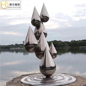Escultura de Gota de Agua en Acero Inoxidable Jiahua, Espejo Decorativo de Metal para Montaje en Suelo, Arte Abstracto Geométrico para Exteriores - Product Image 5