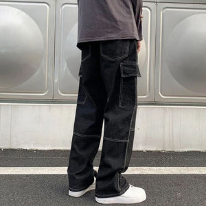Jeans baggy droits pour hommes en gros, personnalisés, amples, en denim, style décontracté, multi-poches, pantalons cargo pour hommes - Product Image 5