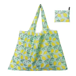 Custom Printed Reusable Polyester Foldable Shopping Bag With Pouch