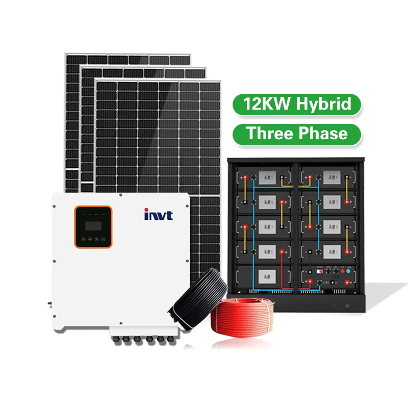 ハイブリッド太陽エネルギーシステム10kw12kw3相太陽光発電システム20kwh30kwhリチウム電池ソリューション
