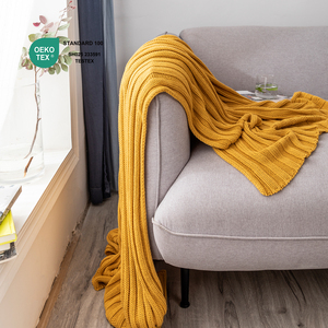 Màu Vàng Chanh Tùy Chỉnh Bán Buôn OEKO-TEX 100% Cotton Dệt Kim Chăn Ném Cho Bộ Đồ Giường - Product Image 2