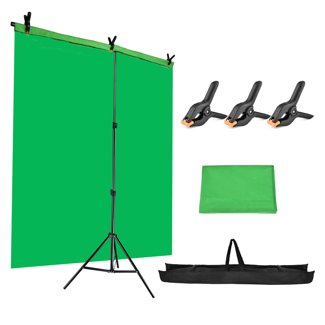 YELANGU Green Screen Backdrop with Stand Kit 6.5X5ft Portable Photographic Studio Photo Background for Streaming