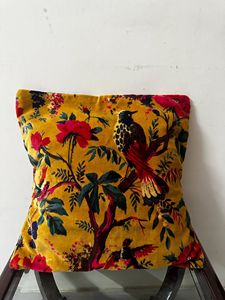 Square Velvet Cushion Cover Floral Embroidered Bohemian Style Home Decor Yellow Red Bird <b>Pattern</b> - Product Image 5