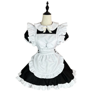 Maid Outfit With Bow Tie Black Polyester Anime Cosplay Costume Spring 2022 Plus Size Role Play - Product Image 5