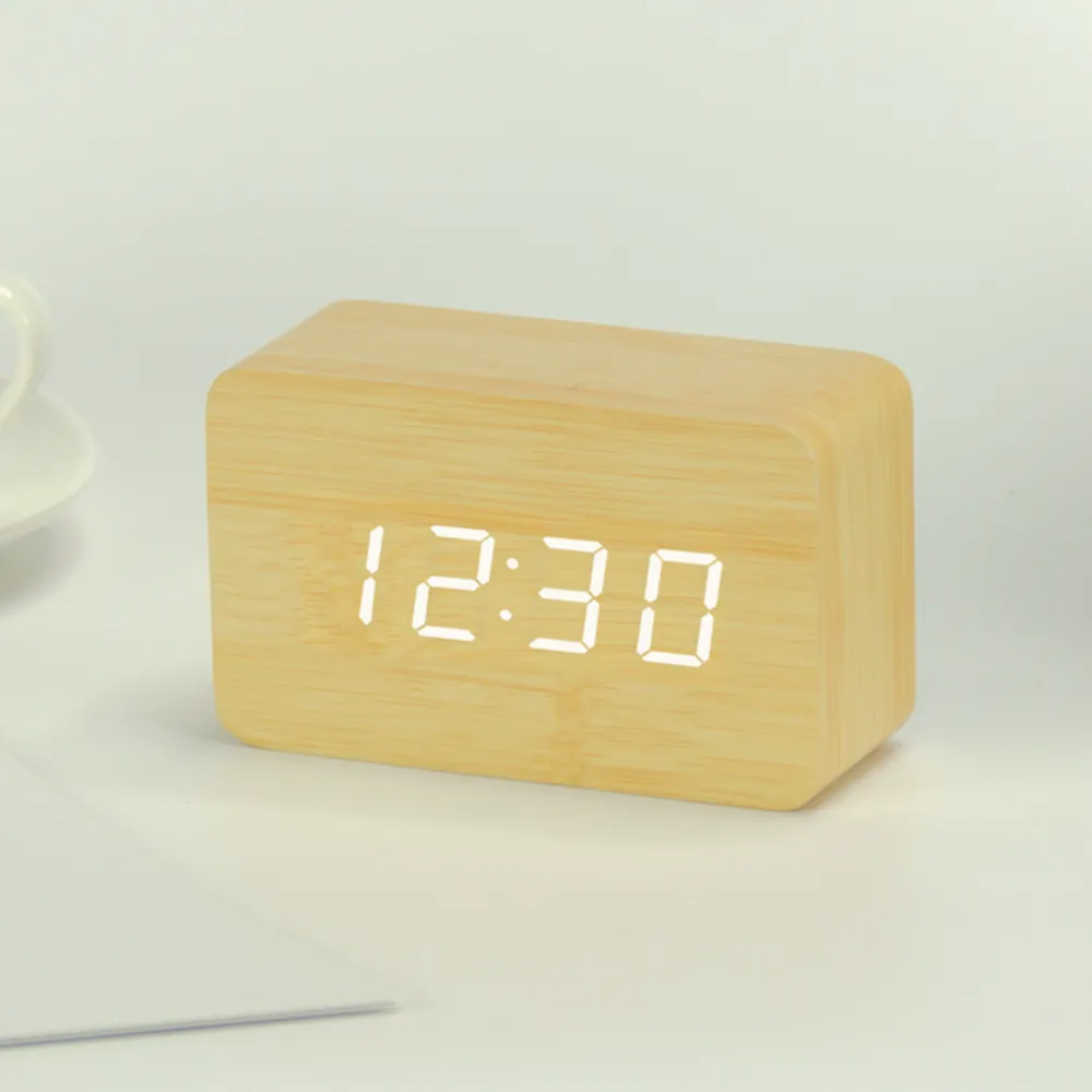 EMAF 4 بوصة رخيصة صغيرة الأصلي الخشب ساعة تنبيه الرقمية LED ساعة مكتب DC الطاقة صوت اللمس الاستشعار منبه للمنضدة ساعة تنبيه