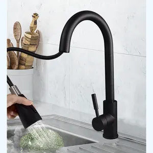 Made in China black hot and cold pull kitchen faucet