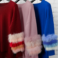 Vente en gros de pulls colorés en fourrure à col rond et poignets en fourrure chandails en tricot pour femmes pulls à la mode avec fourrure