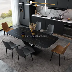 Lüks büyük levha sinterlenmiş taş yemek masası seti 6 sandalyeler Modern dikdörtgen seramik yemek masası