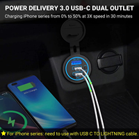WLETO WLT-PC21 DC 90W Double PD+QC3.0 USB A+C Étanche 12-24V Prise de chargeur de voiture pour voiture, bateau, moto, camion Garantie 1 an